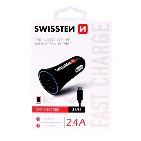 Nabíjačky pre mobilné telefóny Autonabíjačka Swissten 2.4A s 2 x USBakábel Micro USB 20110900