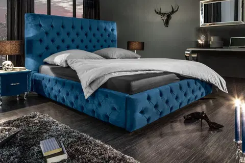 Postele Chesterfield posteľ PALLAS Dekorhome Modrá