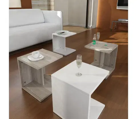 Konferenčné stoly  SADA 4x Odkladací stolík biela/hnedá 