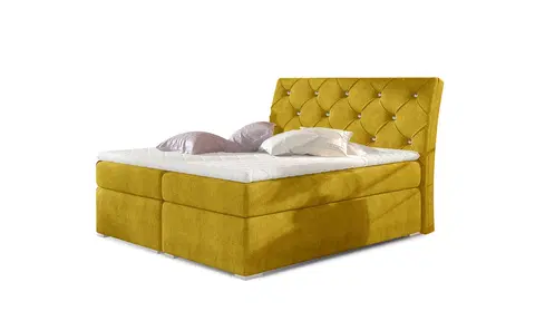 Postele NABBI Beneto 140 čalúnená manželská posteľ s úložným priestorom žltá