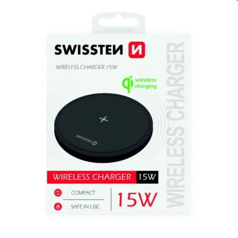 Nabíjačky pre mobilné telefóny Bezdrôtová nabíjačka Swissten 15 W, čierna