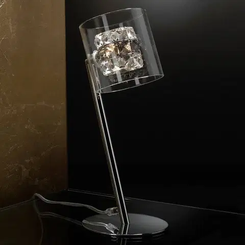 Stolové lampy Schuller Valencia Stolná lampa LED Flash s krištáľovými krúžkami