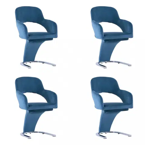 Jedálenské stoličky a kreslá Jedálenská stolička 4 ks zamat / chróm Dekorhome Modrá