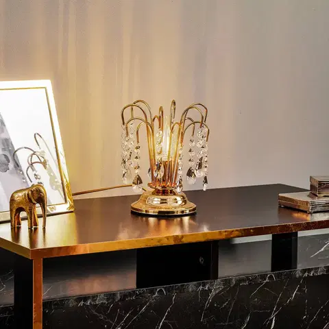 Stolové lampy ONLI Stolná lampa Pioggia s krištáľovým dažďom, 26 cm, zlatá