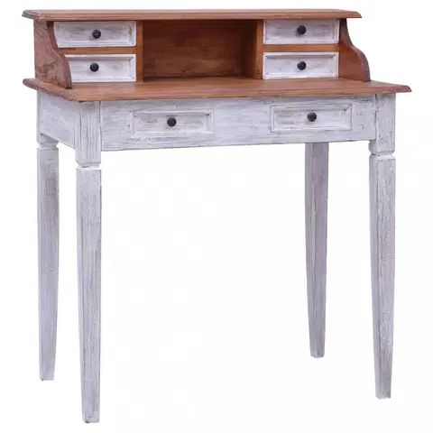 Pracovné stoly Písací stôl zo zásuvkami masívne drevo Dekorhome Biela / hnedá