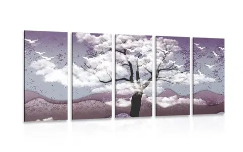 Obrazy prírody a krajiny 5-dielny obraz strom zaliaty oblakmi