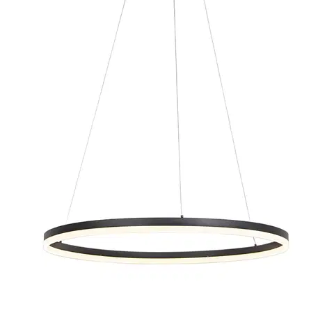 Zavesne lampy Dizajnové krúžkové závesné svietidlo čierne 80cm vrátane LED a stmievača - Anello