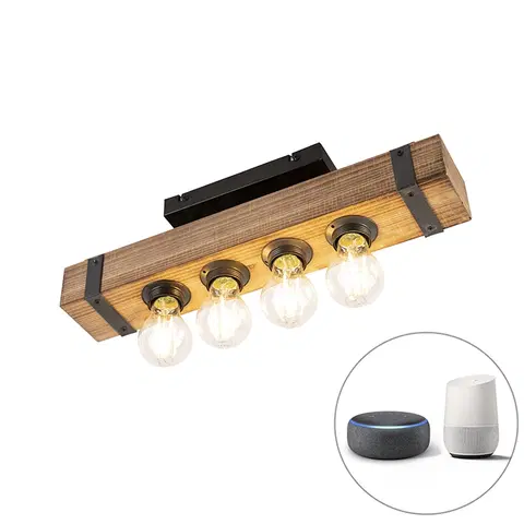 Stropne svietidla Inteligentné priemyselné stropné svietidlo drevené s oceľou vrátane 4 WiFi A60 - Reena