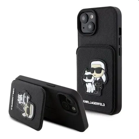 Puzdrá na mobilné telefóny Zadný kryt Karl Lagerfeld PU Saffiano Card Slot Stand Karl and Choupette pre Apple iPhone 15, čierna 57983116862