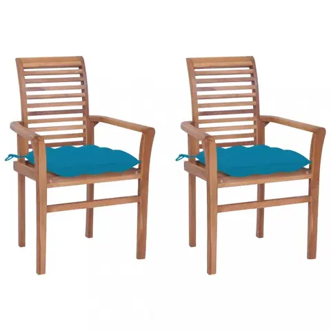 Zahradné stoličky Záhradná jedálenská stolička s poduškou 2 ks teak Dekorhome Svetlo modrá