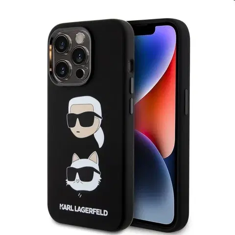 Puzdrá na mobilné telefóny Puzdro Karl Lagerfeld Liquid Silicone Karl and Choupette Heads pre Apple iPhone 15 Pro Max, čierne 57983116861