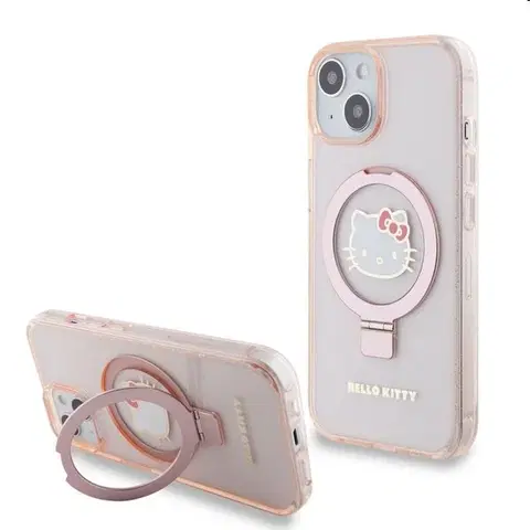 Puzdrá na mobilné telefóny Zadný kryt Hello Kitty IML Ringstand Glitter Kitty Head Logo MagSafe pre Apple iPhone 15, ružová 57983116926