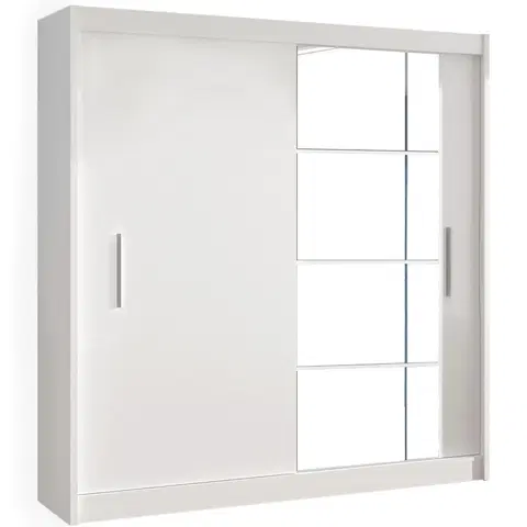 Šatníkové skrine KONDELA Low šatníková skriňa s posuvnými dverami a zrkadlom biela