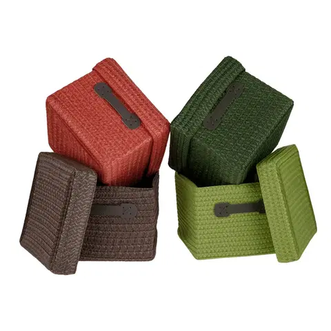 Úložné boxy TEMPO-KONDELA IBERIS, úložné boxy, set 4 ks, oranžová/olivová/zelená/hnedá