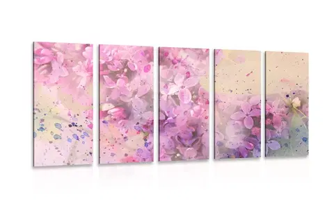 Obrazy kvetov 5-dielny obraz ružová vetvička kvetov