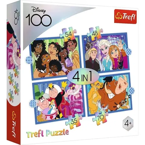 Hračky puzzle TREFL - Puzzle 4v1 - Šťastný svet Disney / Disney 100