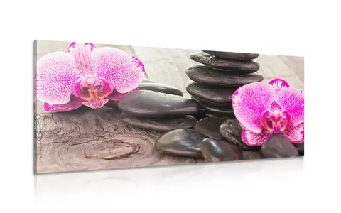 Obrazy Feng Shui Obraz orchidea a Zen kamene na drevenom podklade