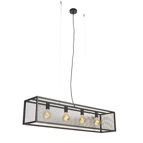 Zavesne lampy Priemyselná závesná lampa čierna 118 cm 4-svetlá - Cage Mesh
