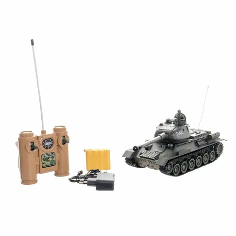 Drevené vláčiky Teddies Tank RC T-34/85 so zvukom a svetlom, 33 cm, na batérie + dobíjací pack 27 MHz