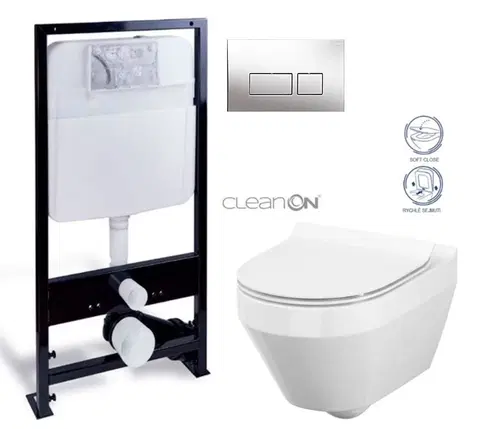 Kúpeľňa PRIM - předstěnový instalační systém s chromovým tlačítkem 20/0041 + WC CERSANIT CLEANON CREA OVÁL + SEDADLO PRIM_20/0026 41 CR1