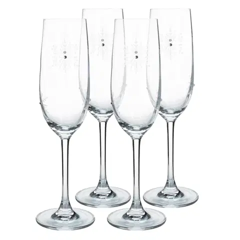 Poháre TEMPO-KONDELA SNOWFLAKE CHAMPAGNE, poháre na šampanské, set 4 ks, s kryštálmi, 230 ml