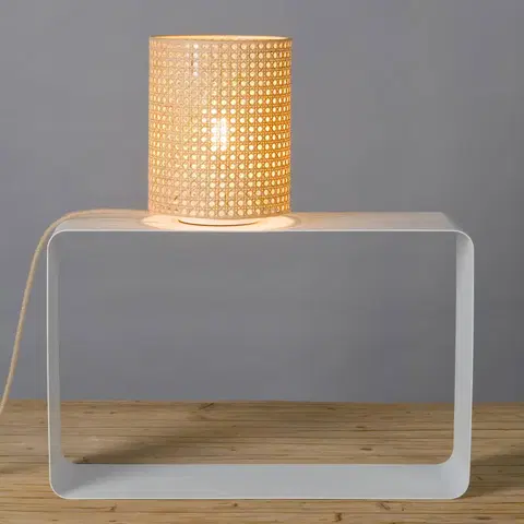 Lampy na nočný stolík lumbono Stolová lampa Wiener Oplet s ratanovým tienidlom