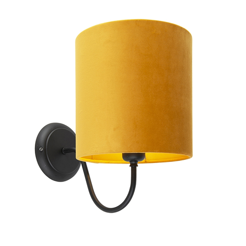 Nastenne lampy Klasické nástenné svietidlo čierne so žltým velúrovým odtieňom - matné