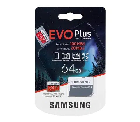 Predlžovacie káble Samsung Samsung MB-MC64HA - MicroSDXC 64GB EVO+ U1 100MB/s + SD adaptér 