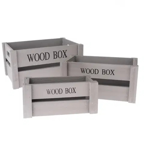 Úložné boxy Sada drevených debničiek Wood Box, 3 ks, sivá