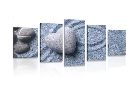 Obrazy zátišie 5-dielny obraz srdce z kameňa na piesočnatom pozadí