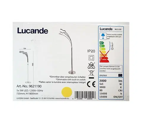 Lampy Lucande Lucande - LED Stmievateľná stojacia lampa CATRIONA 5xLED/5W/230V 