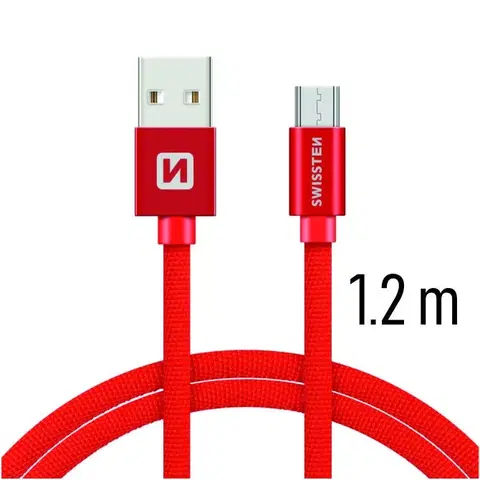 USB káble Dátový kábel Swissten textilný s Micro-USB konektorom a podporou rýchlonabíjania, červený 71522206