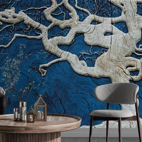 Tapety príroda Tapeta abstraktný strom na dreve s modrým kontrastom