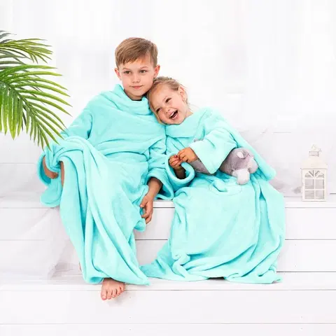 Detské deky Decoking Deka s rukávmi Lazy Kids tyrkysová, 90 x 105 cm