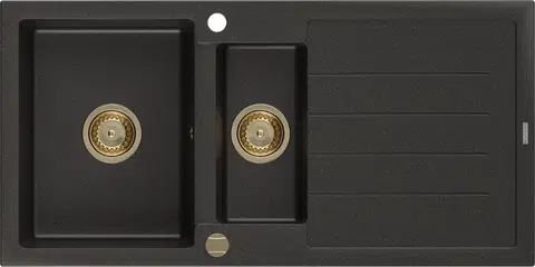 Kuchynské drezy MEXEN/S MEXEN/S - Andres granitový drez s odkvapkávačom 1000 x 500 mm čierna/zlatá metalik, zlatý sifón 6515101510-75-G