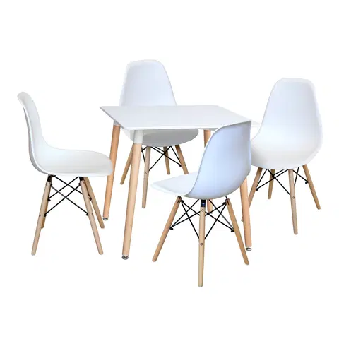 Jedálenské sety Jedálenský stôl 80x80 UNO biely + 4 stoličky UNO biele