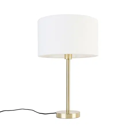 Stolove lampy Klasická stolná lampa z mosadze s bielym tienidlom 35 cm - Simplo