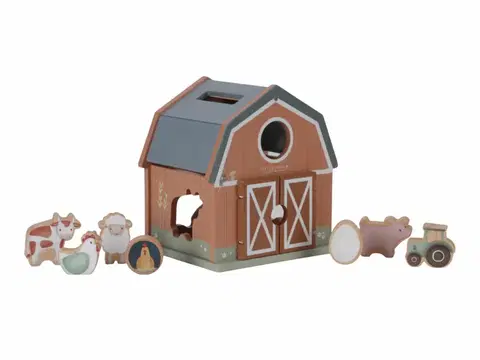Drevené hračky LITTLE DUTCH - Domček s vkladacími tvarmi drevený Farma