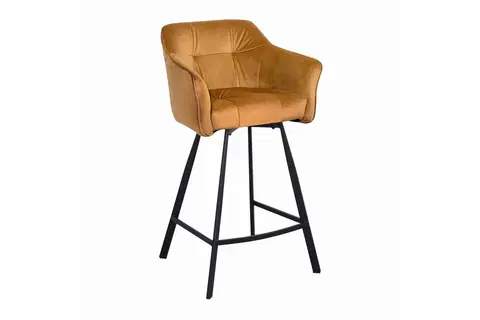 Barové stoličky LuxD Dizajnová barová stolička s podrúčkami Giuliana 100 cm horčicový zamat
