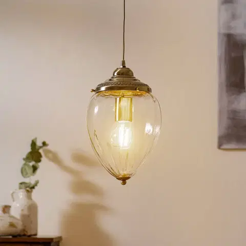 Závesné svietidlá Searchlight Závesná lampa Pineapple, antická mosadz