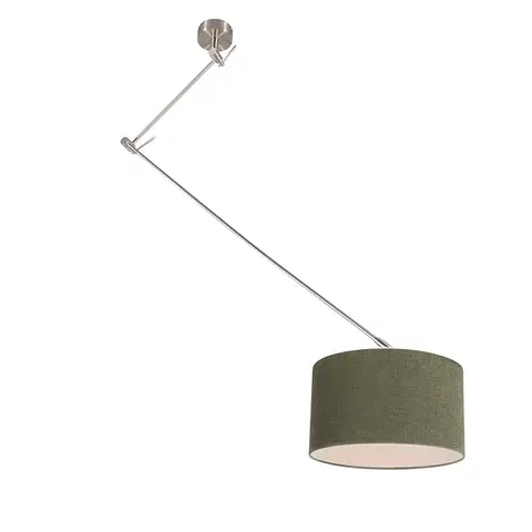 Zavesne lampy Závesné svietidlo oceľové s tienidlom 35 cm zelené nastaviteľné - Blitz I.