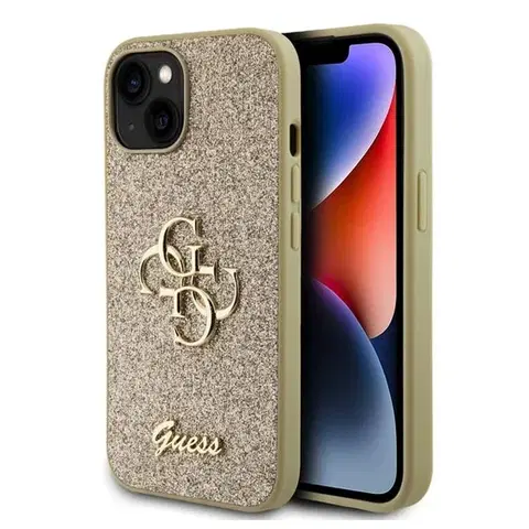 Puzdrá na mobilné telefóny Zadný Kryt Guess PU Fixed Glitter 4G Metal Logo pre iPhone 15, zlatá 57983116646