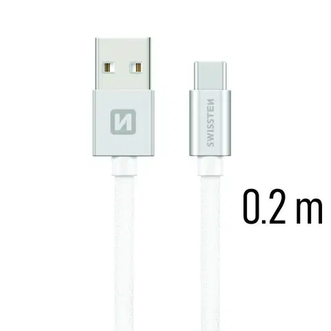 USB káble Dátový kábel Swissten textilný s USB-C konektorom a podporou rýchlonabíjania, strieborný 71521103