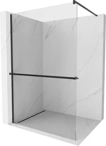 Sprchové dvere MEXEN/S - Kioto+ Sprchová zástena WALK-IN s poličkou a držiakom uterákov 85 x 200, transparent, čierna 800-085-121-70-00
