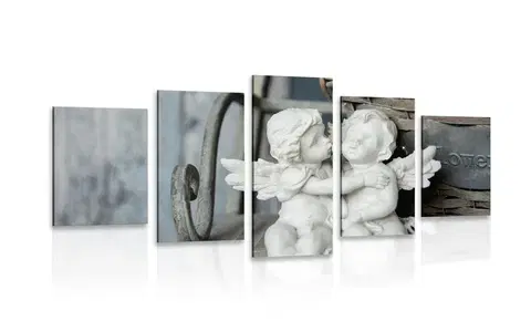 Obrazy anjelov 5-dielny obraz sošky anjelikov na lavičke