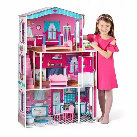 Drevené hračky Woody Farebný domček Mirabella s výťahom, 74,5 x 30 x 116 cm