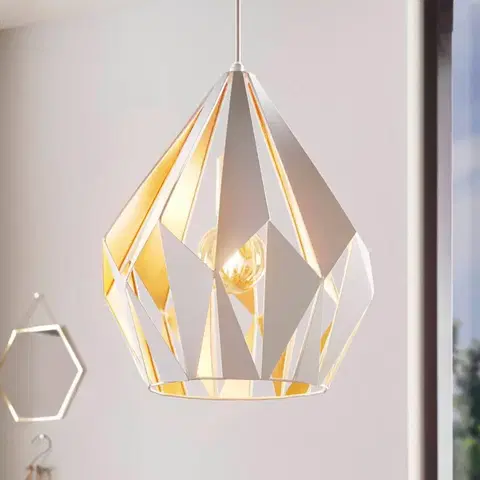 Závesné svietidlá EGLO Závesná lampa Carlton, bielo-zlatá Ø 31cm