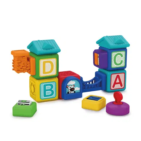 Drevené hračky BABY EINSTEIN - Connectables Hračka magnetické kocky s aktivitami Bridge & Learn 15 ks, 6m+