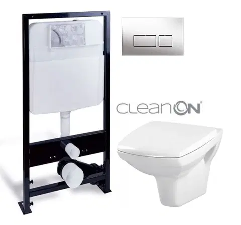 Kúpeľňa PRIM - předstěnový instalační systém s chromovým tlačítkem 20/0041 + WC CERSANIT CLEANON CARINA + SEDADLO PRIM_20/0026 41 CA1