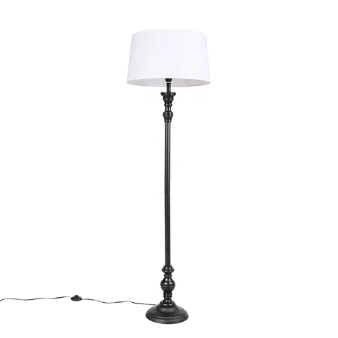 Stojace lampy Stojacia lampa čierna s ľanovým tienidlom biela 45cm - Classico